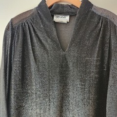 Vintage Teddi of California Black Silver Metallic Tunic V-Neck Disco Size 12