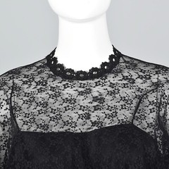 S Vintage 1970s 70s Lilli Diamond Black Lace Illusion Maxi Dress Goth Deadstock
