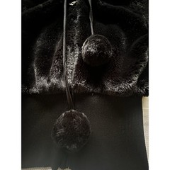 Y2K Bebe Faux Fur Womans M Crop Bommer Jacket Black Pom Poms Rhinestones RARE