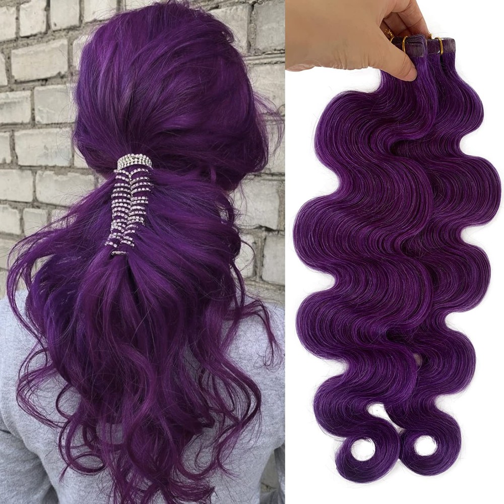 Body Wave Tape in Human Hair Extensions Purple 100% Remy Soft Sea 14-24in