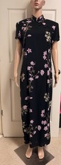 VINTAGE David Warren Cheongsam Style Black Floral Chiffon Dress Maxi Size: M