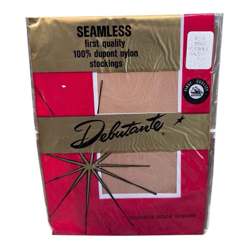 Debutante Stockings Seamless 100% DuPont Nylon Cinnaglo Size 11 Nude Heel 34”