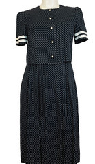 Vintage 1980s navy blue suit dress set XL 16 white polka dot nautical rayon midi