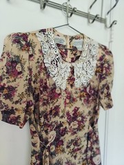 Vintage 80s Liz Roberts Petite Floral Midi Dress Lace Collar Cottagecore Size 6