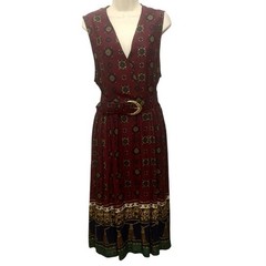 Vintage Bedford Fair Dress Sleeveless Belted Medallion Print Equestrian Size 14