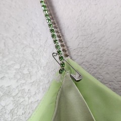 JESSICA MCCLINTOCK 90s Y2K Satin Slip Dress Mint Green Rhinestone McBling 5/6