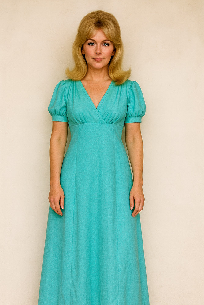 Vintage 70s JCPenney Loungewear Size 13 14 Blue Babydoll Velour House Maxi Dress