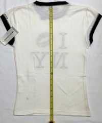 Vtg Y2K DKNY JEANS Graphic Baby Tee XS White Prep School Punk Cap Sleeve Ringer