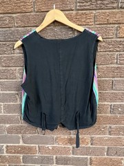 Vintage Striped Button Up Vest Medium 1980s Sleeveless Multicolor Top