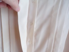 Vintage La Blouse Size 14P Ecru Sheer Tucking Long Sleeves Hidden Buttons