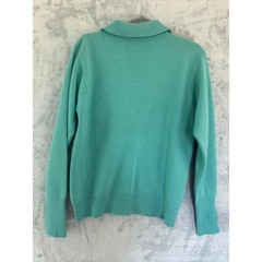 Chanel Vintage Cashmere Skirt Suit Teal Green Gold CC Buttons Scotland Sz 8 10