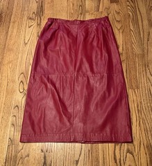 RARE VTG JACQUELINE FERRAR RED LEATHER MIDI SKIRT BOHO RODEO INDIE 32” WAIST