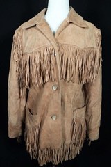 Vintage 1960’s Buckskin Brown Deerskin Woman’s Western Fringe Jacket Size Medium