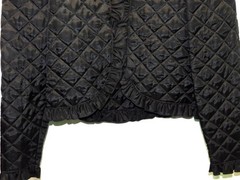 Vintage 70s M You Babes Black Quilted Blazer Dress Jacket Ruffle Collar Cropped