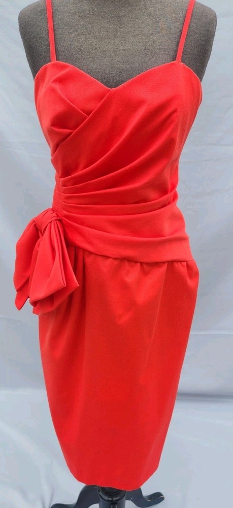 Vintage A.J. Bari Spaghetti Strap Dress w/Bow Size 8 ~ Red ~ SEE DESCRIPTION