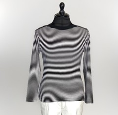 Vintage Long Slv. Tee French Stripes Black & White 55% Combed Cotton Size L, EUC