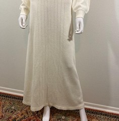 Wenjilli Vintage Knit Long Sleeve Cream Maxi Belted Sweater Dress