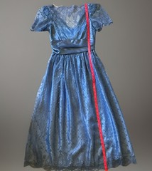 Vintage 70s 80s Maxi Dress Romantic Blue Satin Lace Cottagecore Puff Sleeve Gown