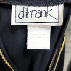 Vintage 80s D. Frank Womens 6 Black Split Front & Tail Gold Trim Button Blazer
