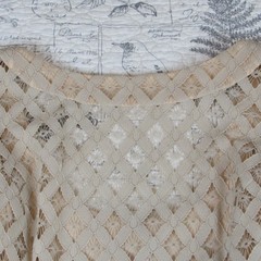 EUC Montaldos Vintage Crochet lace taupe Bracelet sleeve midi maxi dress S M
