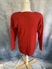 Vintage Jeanne Pierre Red Glitter Sweater Tunic 1980s Wool Blend V-Neck Small
