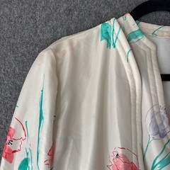 Vintage 70s Floral Tulip Dress and Bolero Jacket Set Cream Red Green 2 Piece Set