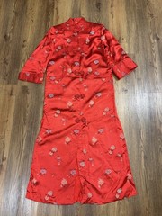 Vintage Peony Shanghai Chinese Robe Floral Asian Red Satin 34