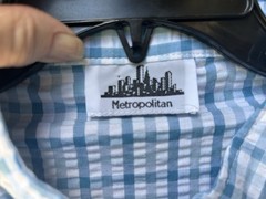 Vintage METROPOLITAN House Dress Robe L XL Blue Plaid Smocked Pearl Snaps EC