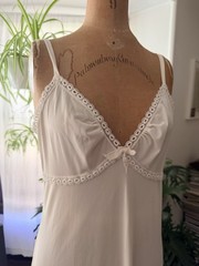 VTG 60’s Bonwit Teller Cream Nylon Maxi Gown Slip Dress Palest Butter Yellow S/M
