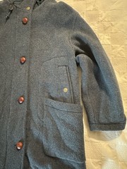Vtg 90s LL Bean H421 Duffle Coat Wool USA Made Blue Wood Buttons Womans Large