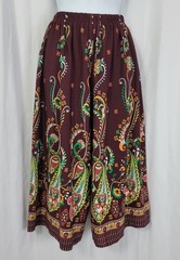 Vintage Brown Culottes w Red/Orange/Yellow/Green/White Border Pattern Size M