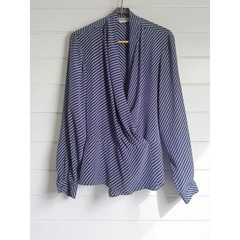 Vintage Evan Picone Size 12 (vintage size) Blue White Wrap Blouse Long Sleeve