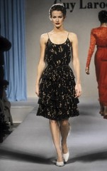 Vintage 1980s Runway Guy Laroche 100% Silk Pleated Ruffle abstract Print Dress