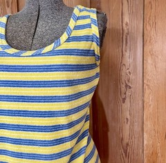 Vntg 70s Terrycloth Striped Tank Top Blue Yellow Retro Beachy Mod Tee Sz M💛🍄