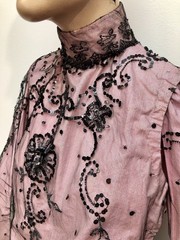 ANTIQUE VICTORIAN Early 1900s GIBSON GIRL PINK+Black JET SEQUIN BEADED 3Pc GOWN