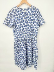Vintage Susan Bristol A-Line Dress Size Large Blue Floral 100% Cotton Cottage