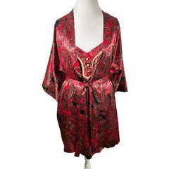 VTG Peignoir Babydoll California Dynasty Nightgown Satin Paisley Robe Set Sz L