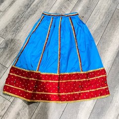 Vtg Traditional Indian Skirt Blue Red Gold Bells Ethnic Maxi Boho Festival