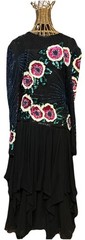 Vtg 80s Alyce Designs Dress Black Silk Beaded Sequinned Party Size 10 WOW!