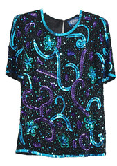 Vintage Pinki Collection – 100% Silk Sequin Beaded Confetti Top, S or M, 1980