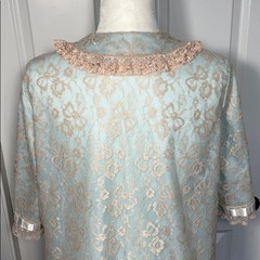Odette Barsa Lace Lingerie Slip Dressing Gown Robe Medium Peignoir Blue Cream