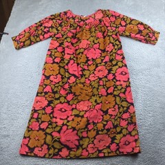 Vintage Lounge Abouts Dress Womens Red Floral Pique Corduroy At Ease Casual