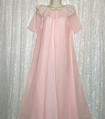 Vintage Pink Nightgown White Lace Chiffon Peignoir Robe Set M