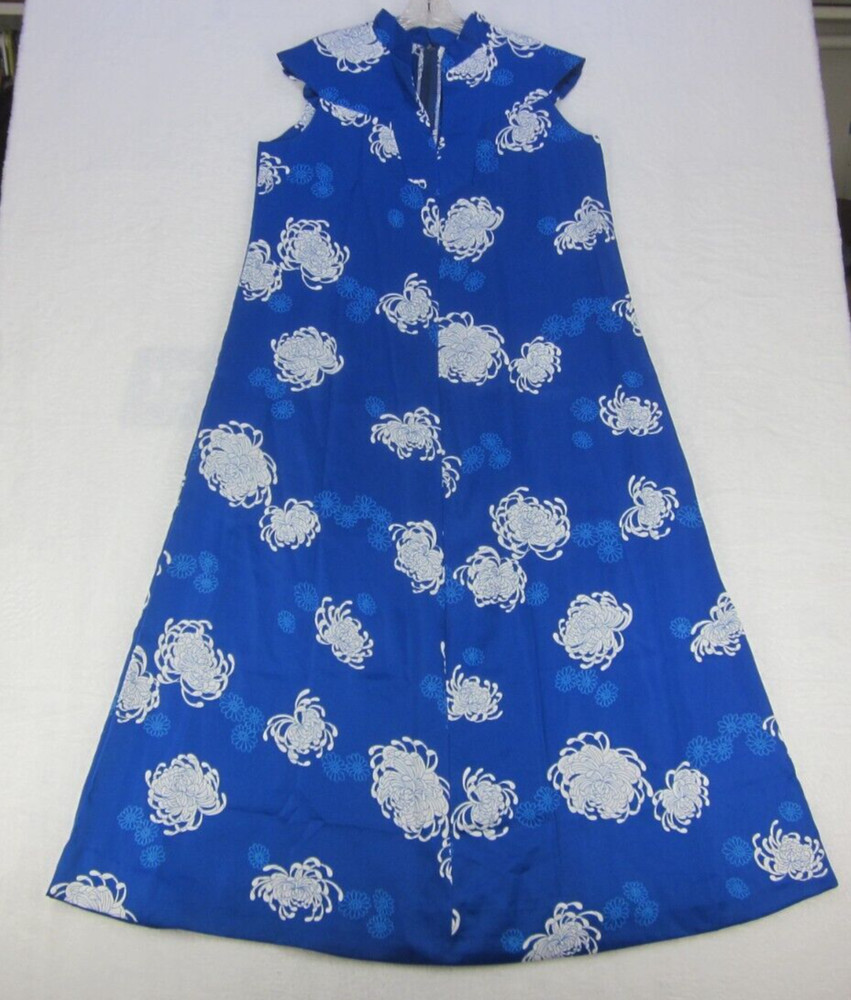 Hilo Hattie Womens Muumuu sz 14 Hawaiian Maxie Dress Gown Blue Floral 1/2 Zip