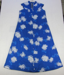 Hilo Hattie Womens Muumuu sz 14 Hawaiian Maxie Dress Gown Blue Floral 1/2 Zip