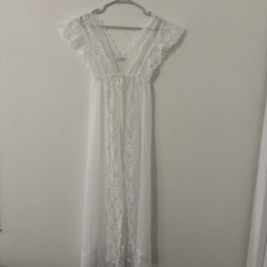 Vintage Miss Elaine Sheer Nylon Lace Peignor Robe Small 70’s 80’s