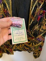 Jasdee Vintage Jacket Open Front Domin Sleeve Hand Work Beading Hand Print Silk