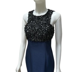 90’s Monique Lhuillier Baby Doll Dress Open Back 3D Beaded Bodice Old Money Sz 6