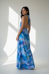 1970s Hawaiian Sarong Backless Tropical Halter Wrap Dress | SML