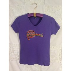 Purple Embroidered Peru Graphic Indie Sleeze Streetwear Boho V-Neck Size L